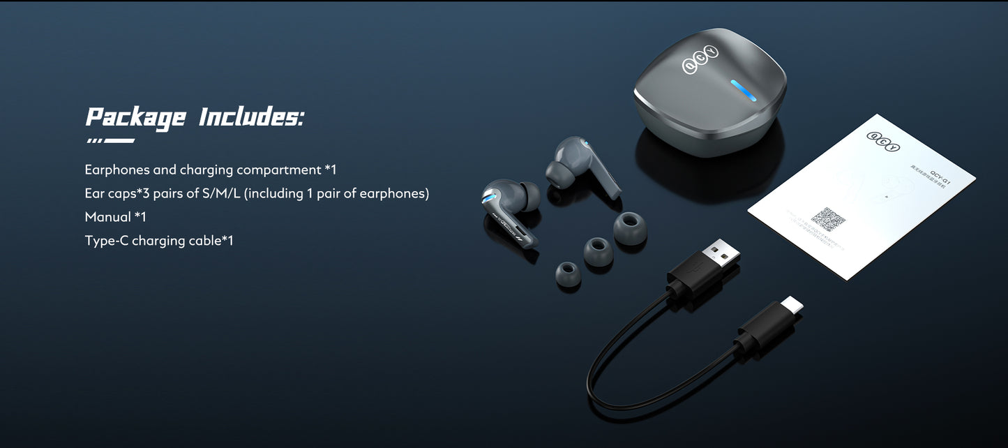 Auriculares QCY G1 inalámbricos bluetooth Baja Latencia, Modo Gaming, Alta Fidelidad