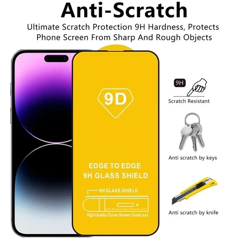 Cristal Templado 9H Completo+Protector de Lente 6 en 1 iPhone 15,14,13,12,11,X