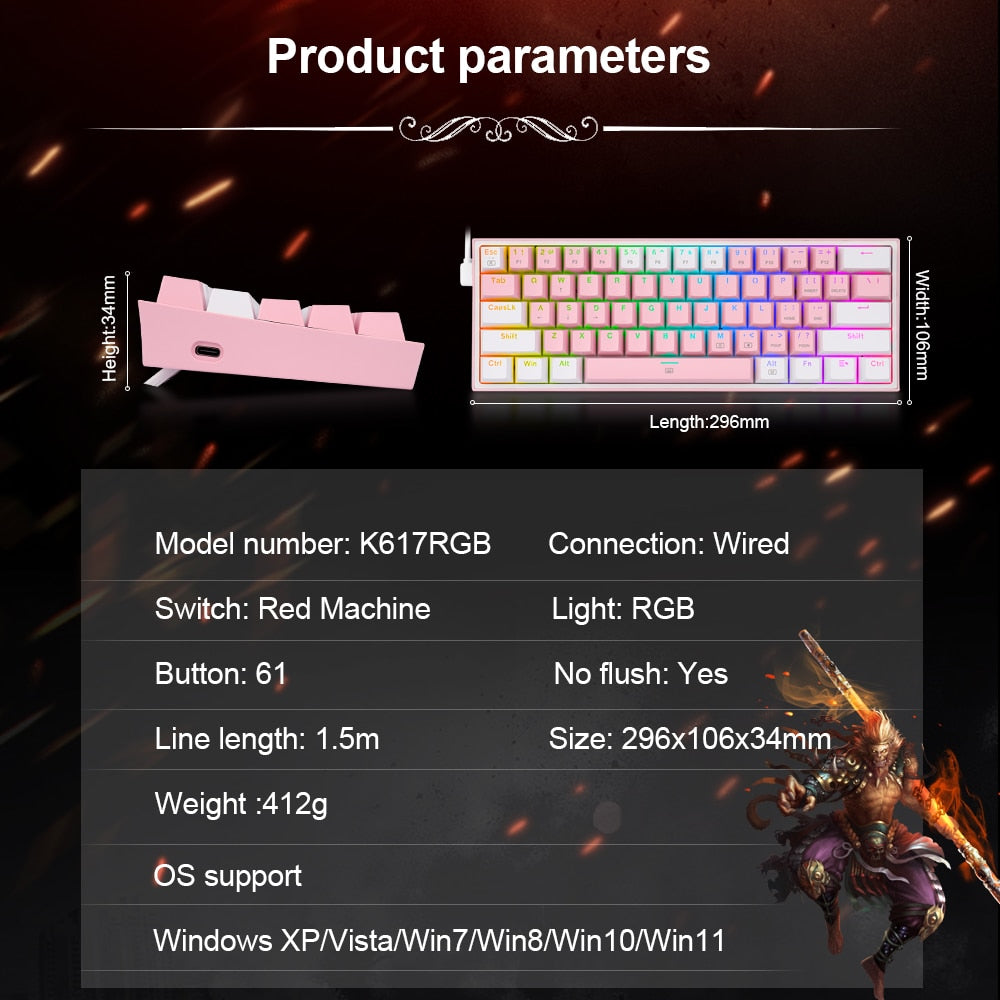 Teclado Mecánico 61% REDRAGON Fizz K617 RGB Gaming con Switches Rojos