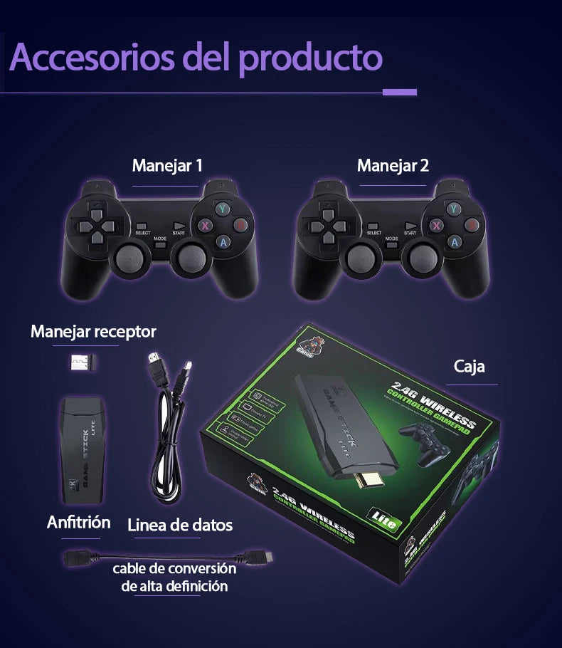 Consola con 9 Emuladores Gaming Stick Lite 4K con 2 Mandos y 64GB