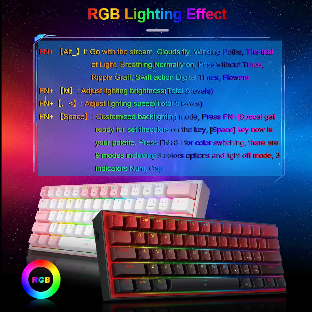 Teclado Mecánico 61% REDRAGON Fizz K617 RGB Gaming con Switches Rojos