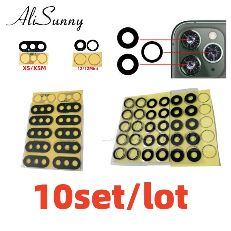 Cristal trasero de Cámaras+Adhesivo para Varios Modelos de iPhone Pack de 10pcs