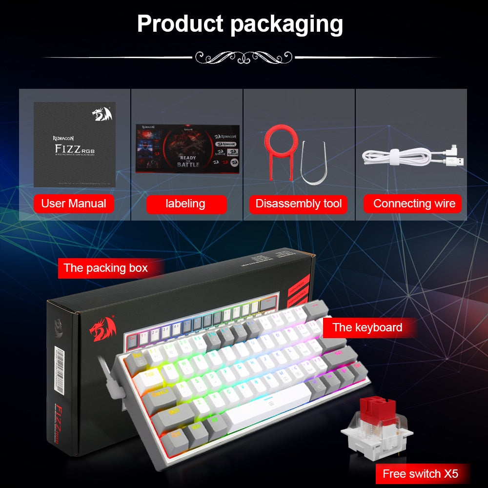 Teclado Mecánico 61% REDRAGON Fizz K617 RGB Gaming con Switches Rojos