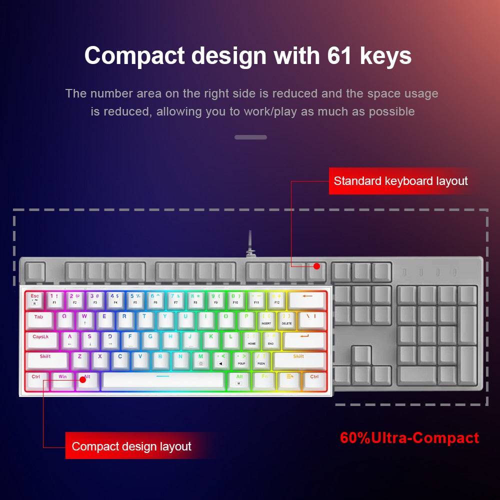 Teclado Mecánico 61% REDRAGON Fizz K617 RGB Gaming con Switches Rojos
