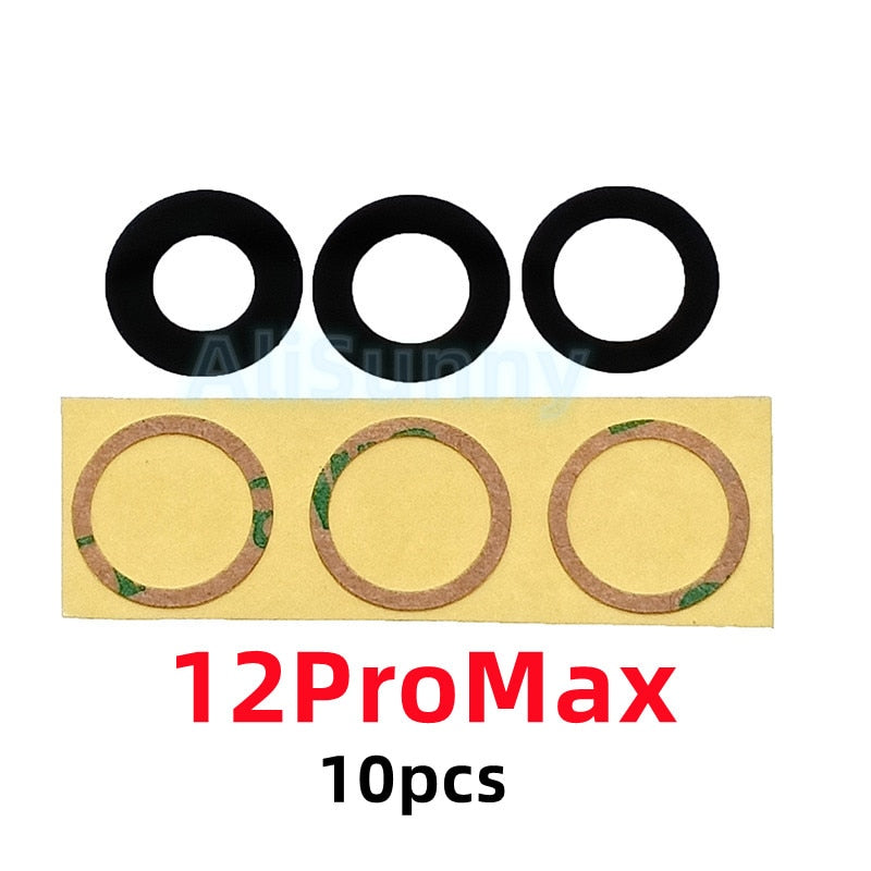 Cristal trasero de Cámaras+Adhesivo para Varios Modelos de iPhone Pack de 10pcs