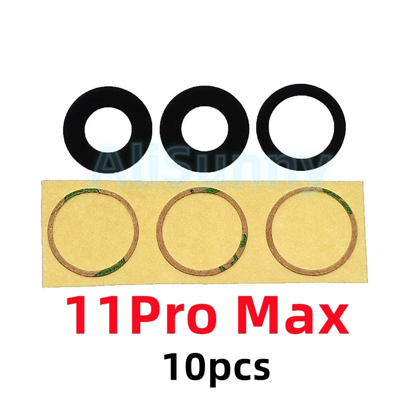 Cristal trasero de Cámaras+Adhesivo para Varios Modelos de iPhone Pack de 10pcs