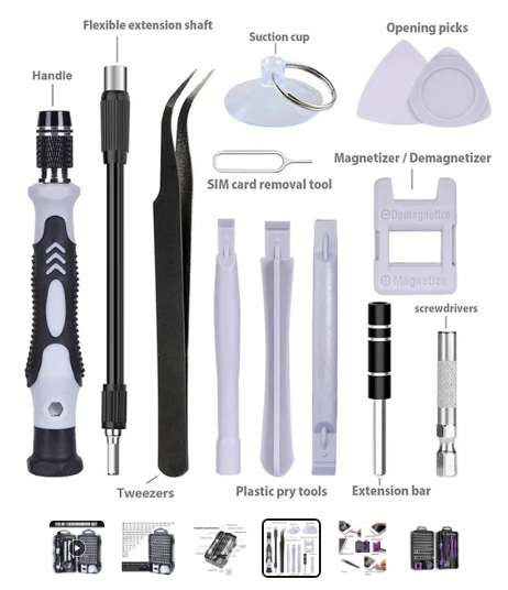 Kit de Destornilladores 115 en 1 con Herramientas de Apertura(Móviles-Consolas-Mandos)