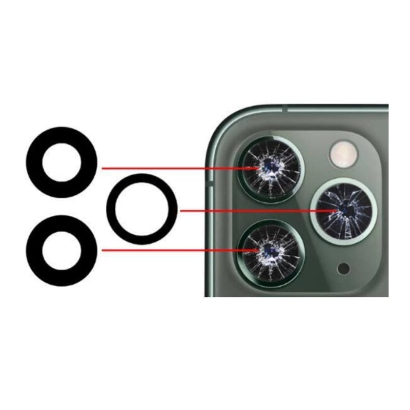 Cristal trasero de Cámaras+Adhesivo para Varios Modelos de iPhone Pack de 10pcs