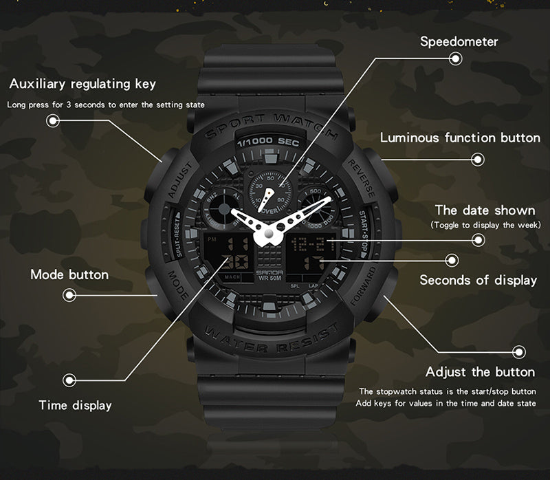 Reloj Sanda 3110 Digital y Analógico Deportivo (ANTI-SHOCK) 5ATM Sumergible 50M