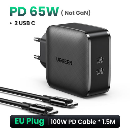 Cargador UGREEN 66W con 2 Conectores Tipo C Carga Super Rápida (Pixel,Apple,Samsung)