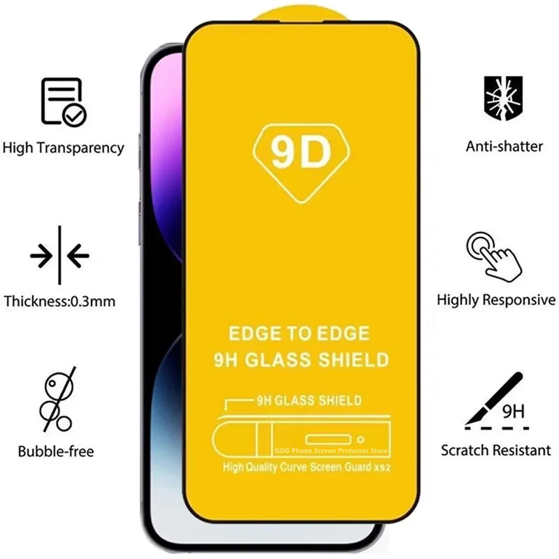 Cristal Templado 9H Completo+Protector de Lente 6 en 1 iPhone 15,14,13,12,11,X