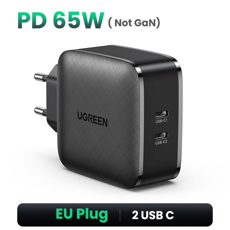 Cargador UGREEN 66W con 2 Conectores Tipo C Carga Super Rápida (Pixel,Apple,Samsung)