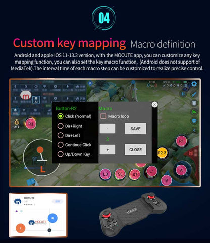 Gamepad Marca (Mocute-060F) para conectar con dispositivos mediante Bluetooth PUBG Controller Game Pad For Cellphone IOS Android Wireless Retroarch